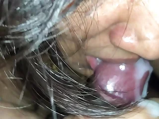 sexiest indian lady closeup cock sucking on touching sperm in mouth